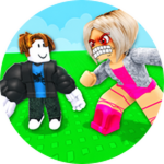 You Joined! badge icon from Lift a Karen: a Roblox character faces an angry Karen on a green lawn